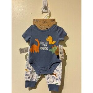 NWT Baby Essentials‎ Blue 4-Piece Dinosaur Outfit - 3M